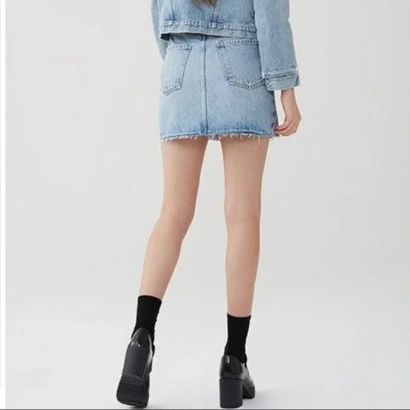 AGOLDE Palladium High Rise Denim Skirt with Raw Hem in Color Renewal Size 23. - Picture 2 of 8